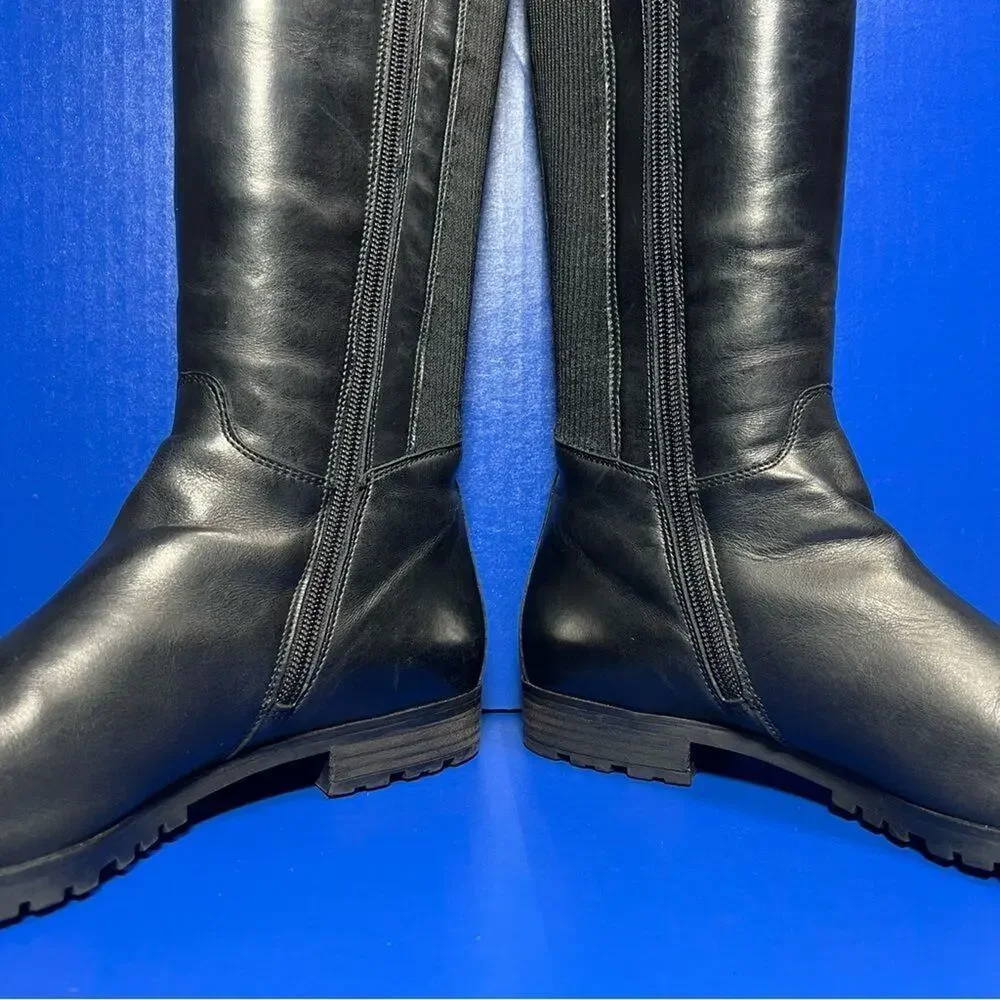 Paul Green‎ Vario 31427 Leather Knee High Boots Black Point Toe Womens 5.5